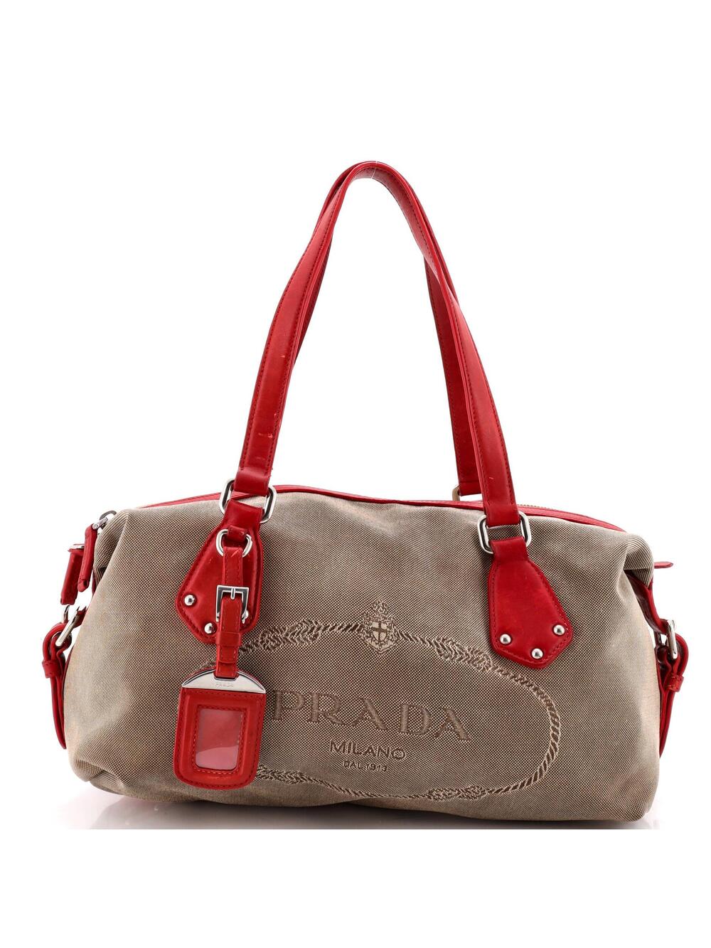 Prada Logo Belted Boston Bag Canvas #340684P36B